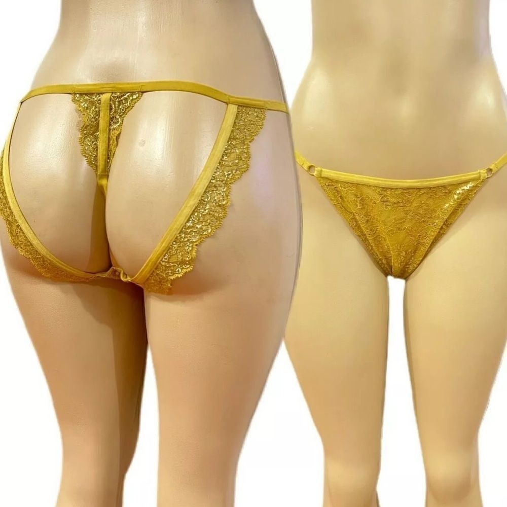 Victorias Secret Very Sexy Strappy Open Back String Bikini panty metallic lace